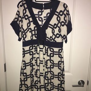 Navy and white silk banana republic dress